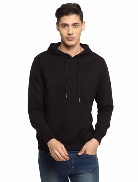 Mens Fleece Plain Black Hoodie