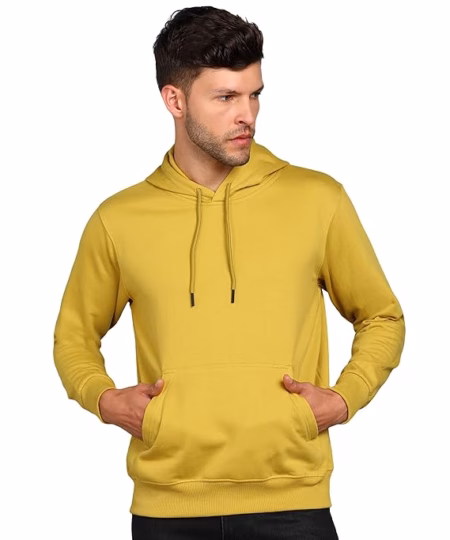 Mens Fleece Plain Yellow Hoodie