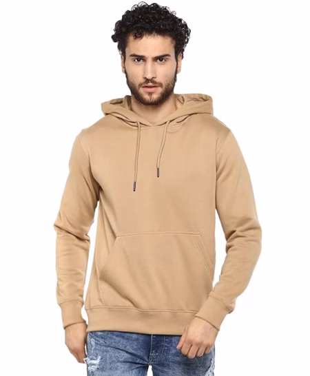 Mens Fleece Plain Biscuit Hoodie