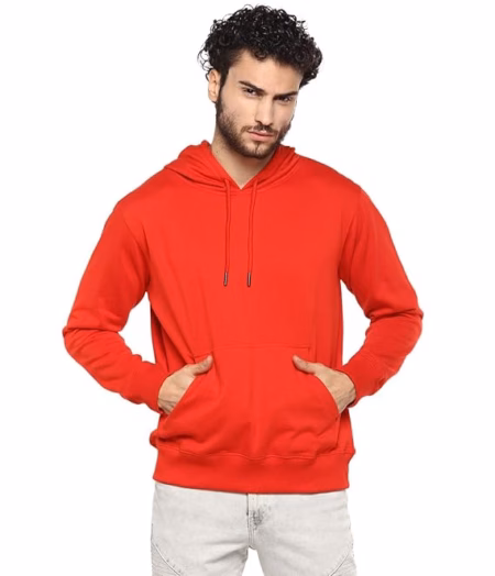 Mens Fleece Plain Red Hoodie