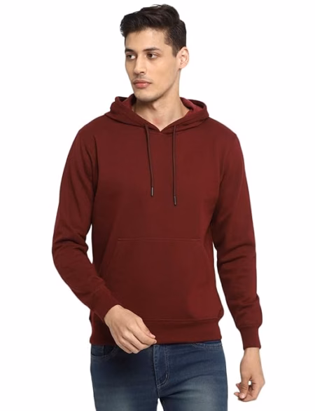 Mens Fleece Plain Wine Hoodie