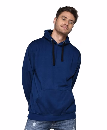 Men Plain Solid Blue Hoodie