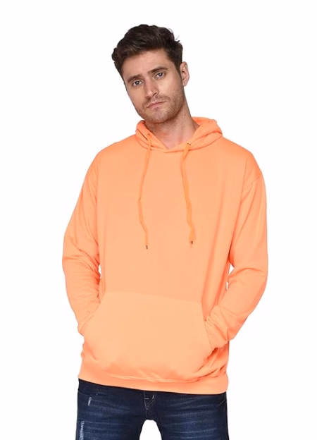 Men Plain Solid Orange Hoodie
