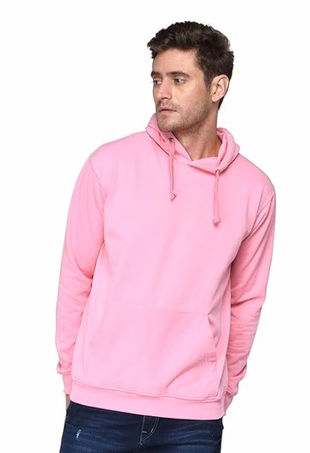 Men Plain Solid Pink Hoodie