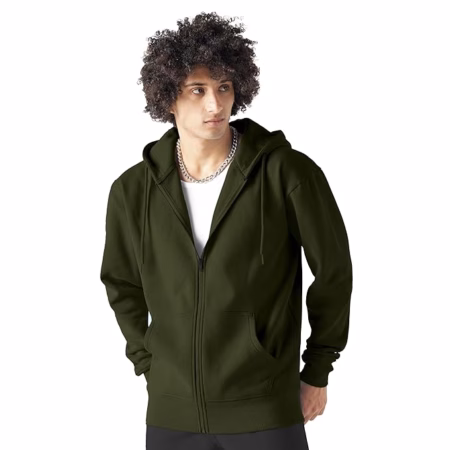 Men Cotton Fleece Green Hoodie.