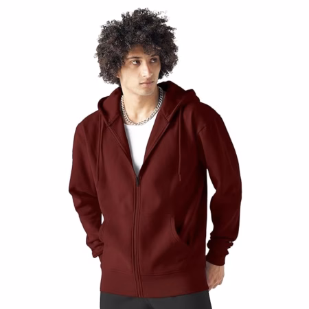 Men Cotton Fleece Maroon Hoodie.