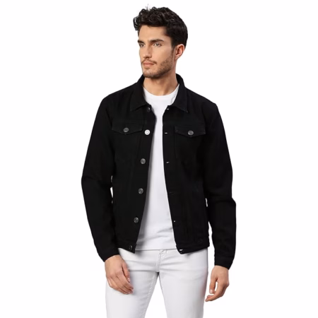 Men Regular Fit Denim Black Jacket