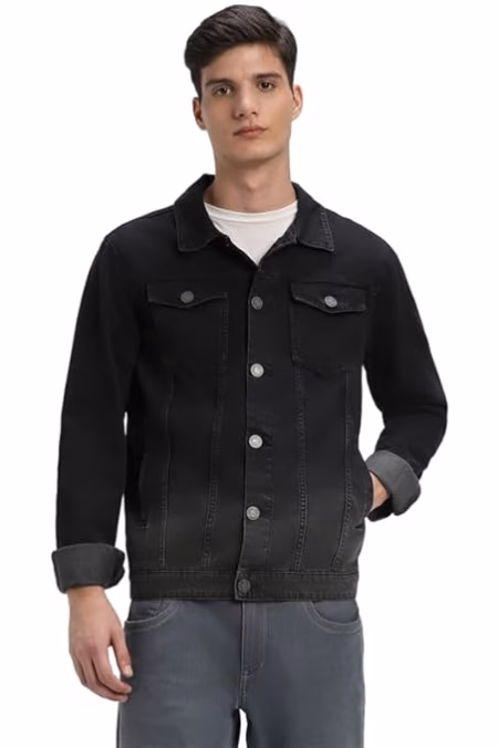 Men Regular Fit Denim Jade Black Jacket