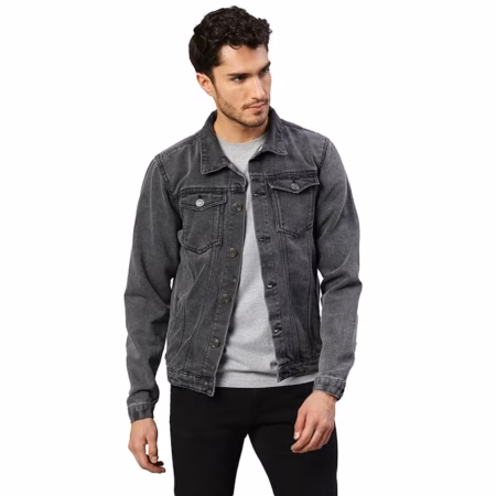 Men Regular Fit Denim Grey Jacket