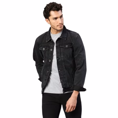 Men Regular Fit Denim Washed Black Jacket