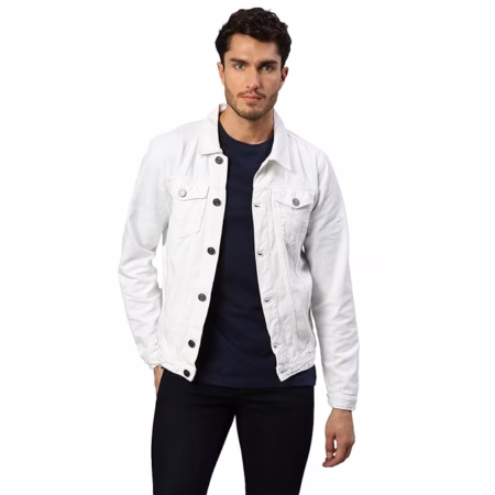 Men Regular Fit Denim White Jacket