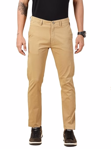 Men Chinos Casual Camel Beige Trousers