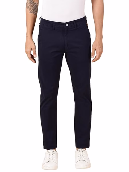 Men Chinos Casual Navy Blue Trousers