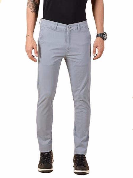 Men Chinos Casual Pale Blue Trousers