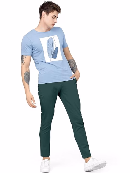 Men Plain Regular Fit Forest Green Pant