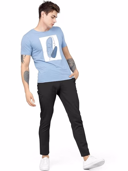 Men Plain Regular Fit Black Pant