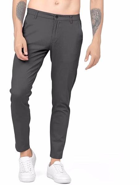 Men Plain Regular Fit Grey Pant