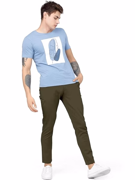 Men Plain Regular Fit Mehandi Pant