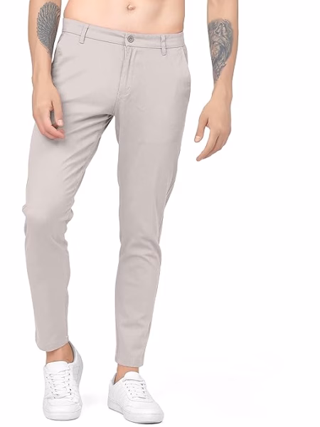Men Plain Regular Fit Off White Pant