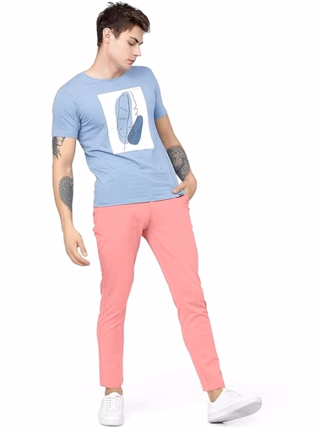 Men Plain Regular Fit Pink Pant