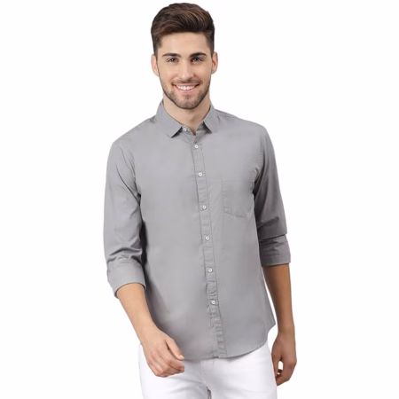 Men Solid Cotton Casual Slate Grey Shirt