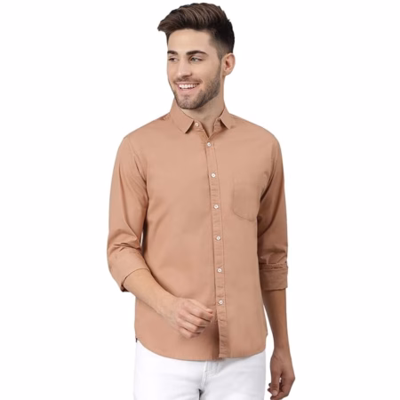 Men Solid Cotton Casual Camel Brown Shirt