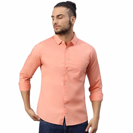 Men Solid Cotton Casual Coral Shirt