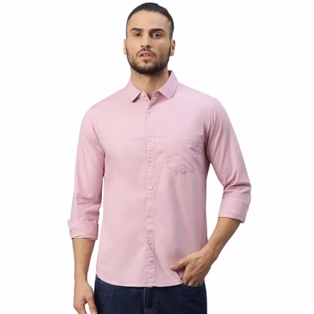 Men Solid Cotton Casual Mauve Shirt