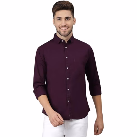 Men Solid Cotton Casual Dark Purple Shirt