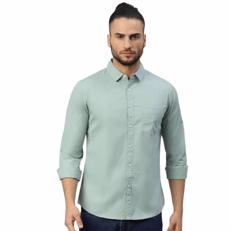Men Solid Cotton Casual Sage Shirt