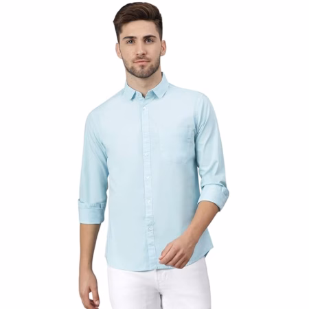 Men Solid Cotton Casual Torquise Blue Shirt