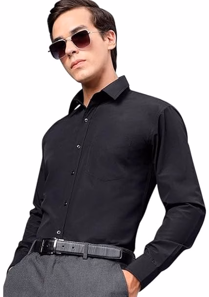 Men Cotton Plain Black Shirt