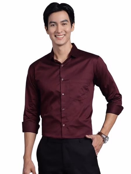 Men Satin Cotton Formal Wine Shirt