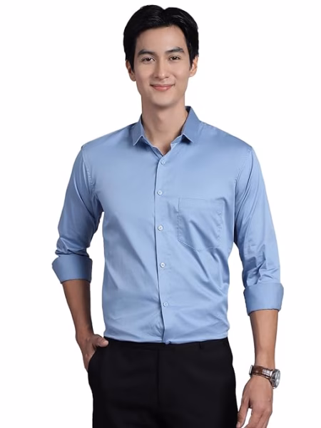 Men Satin Cotton Formal Light Blue Shirt