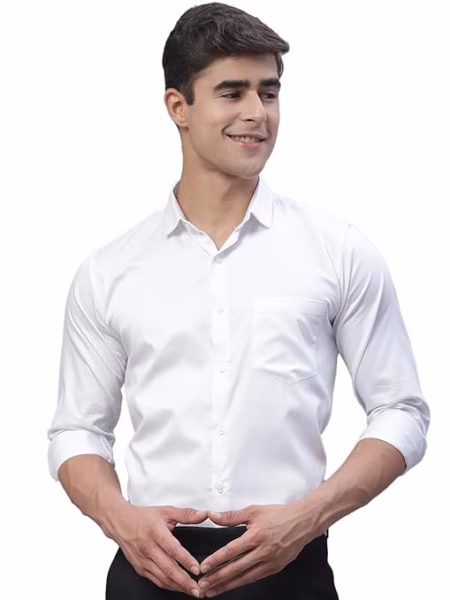 Men Satin Cotton Formal Milky White Shirt