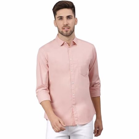 Men Solid Cotton Casual Dusty Peach Shirt