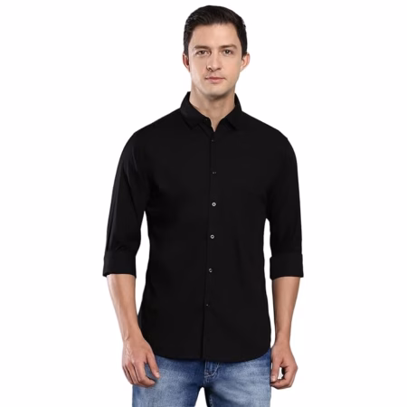 Men Solid Cotton Casual Black Shirt