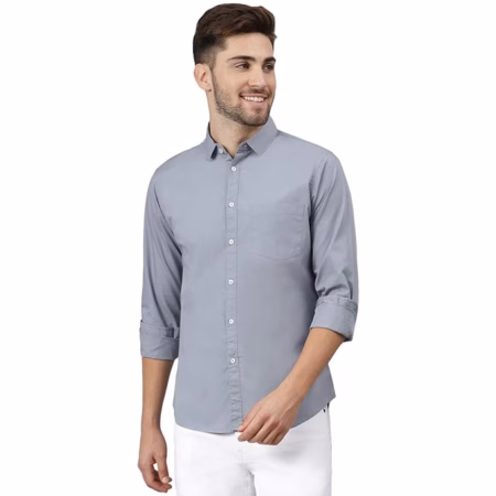 Men Solid Cotton Casual Dusty Blue Shirt