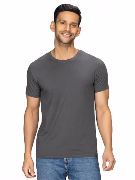 Men Regular Fit Dark Grey T-Shirt