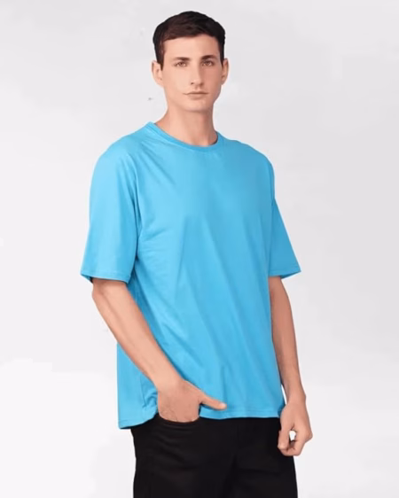 Men Cotton Loose Fit Sky Blue T-Shirt