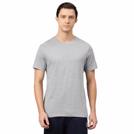Men Cotton Regular Fit Grey Melange T-Shirt