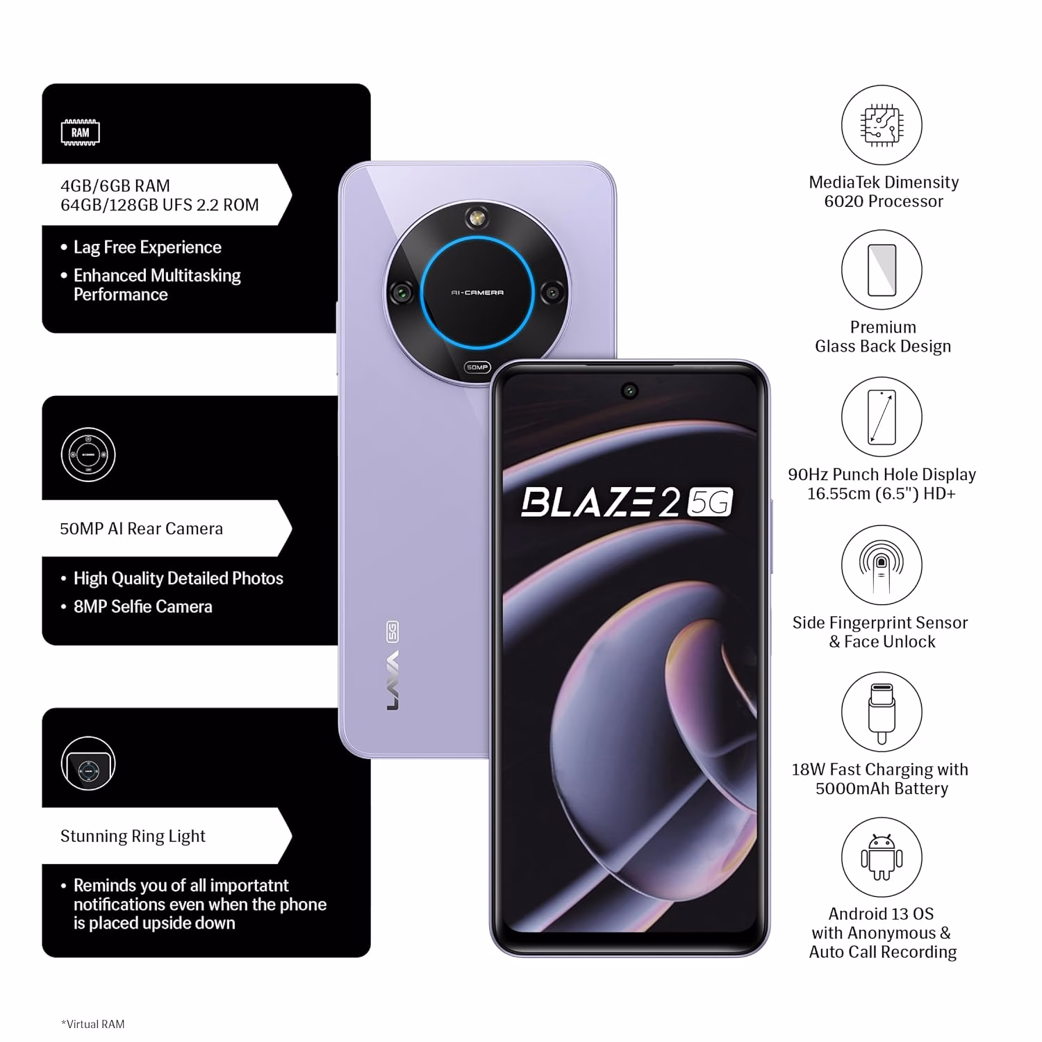 Lava Blaze 2 5G (Glass Lavender, 128 GB)??(6 GB RAM) - Image 3