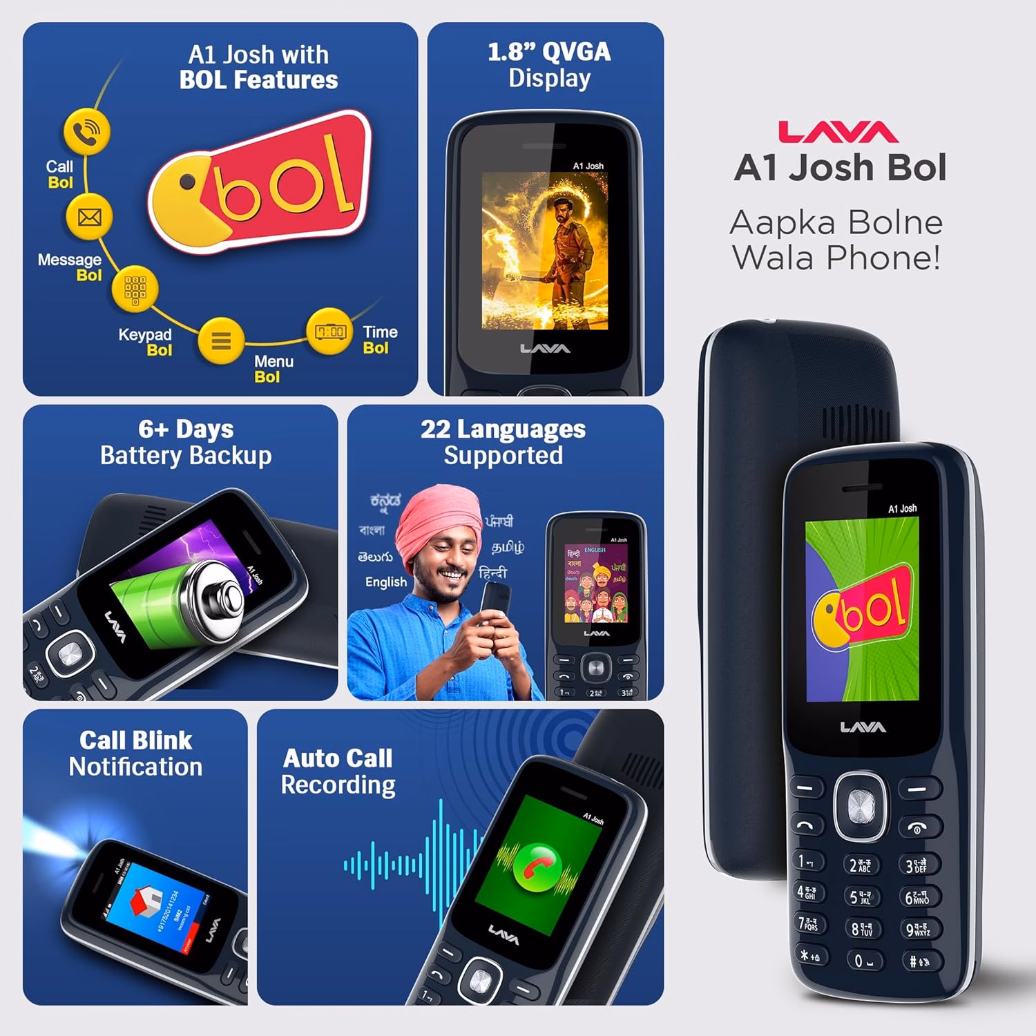 Lava A1 Josh Bol Keypad 32GB??(Blue, Silver) - Image 3