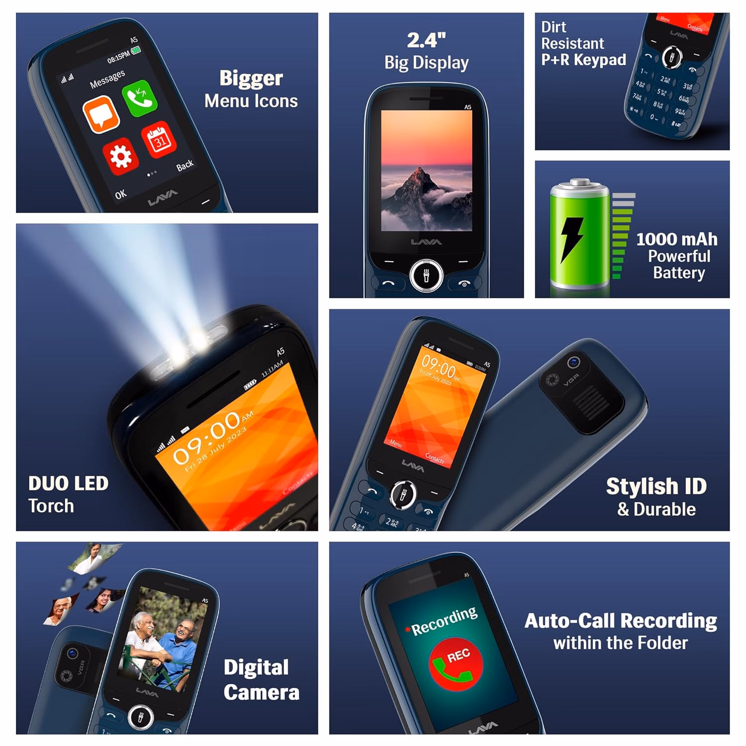 Lava A5 Keypad Mobile 33 GB??(Blue) - Image 3