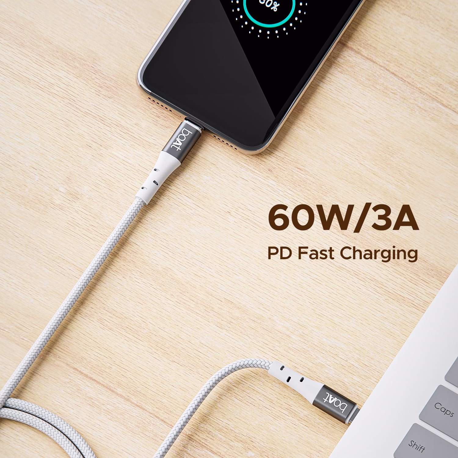 boAt USB Type C Cable 1.5 m Type C C300?(Compatible with Mobile, Tablet, White) - Image 3