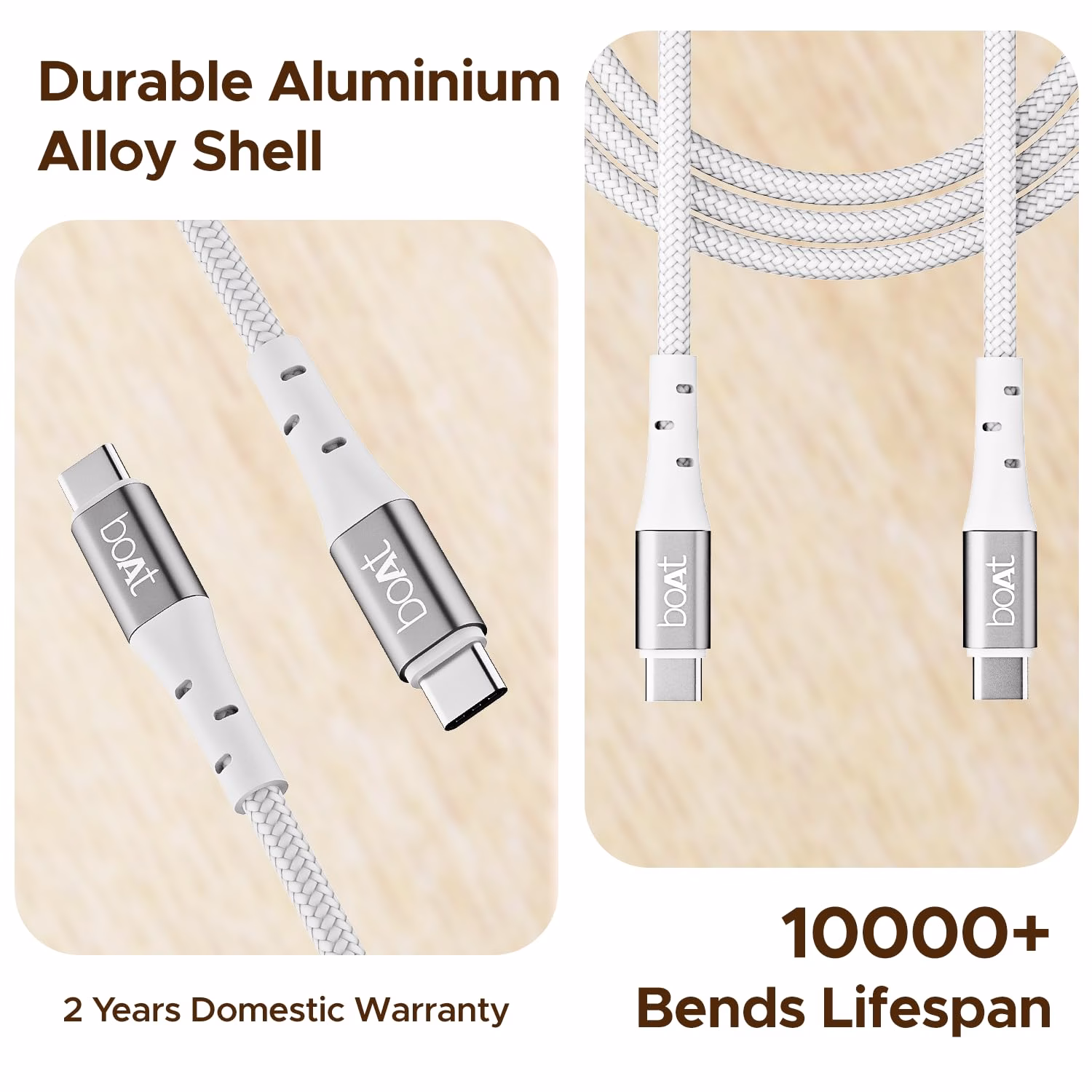 boAt USB Type C Cable 1.5 m Type C C300?(Compatible with Mobile, Tablet, White) - Image 4