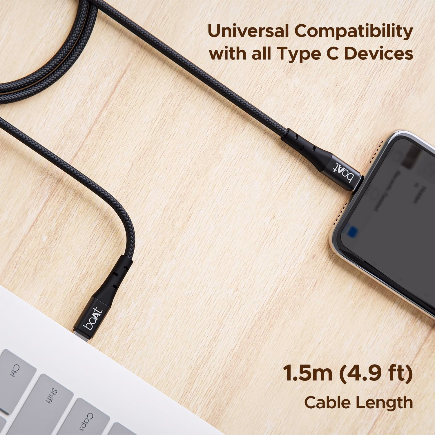 boAt USB Type C Cable 1.5 m Type C C300?(Compatible with Mobile, Tablet, Black) - Image 4
