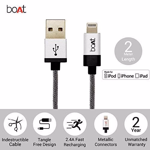 boAt Lightning Cable 2.4 A 2 m ltgsilver500-2m?(Compatible with Apple iPod, Apple iPad, Apple iPhone, Black, White, One Cable) - Image 3