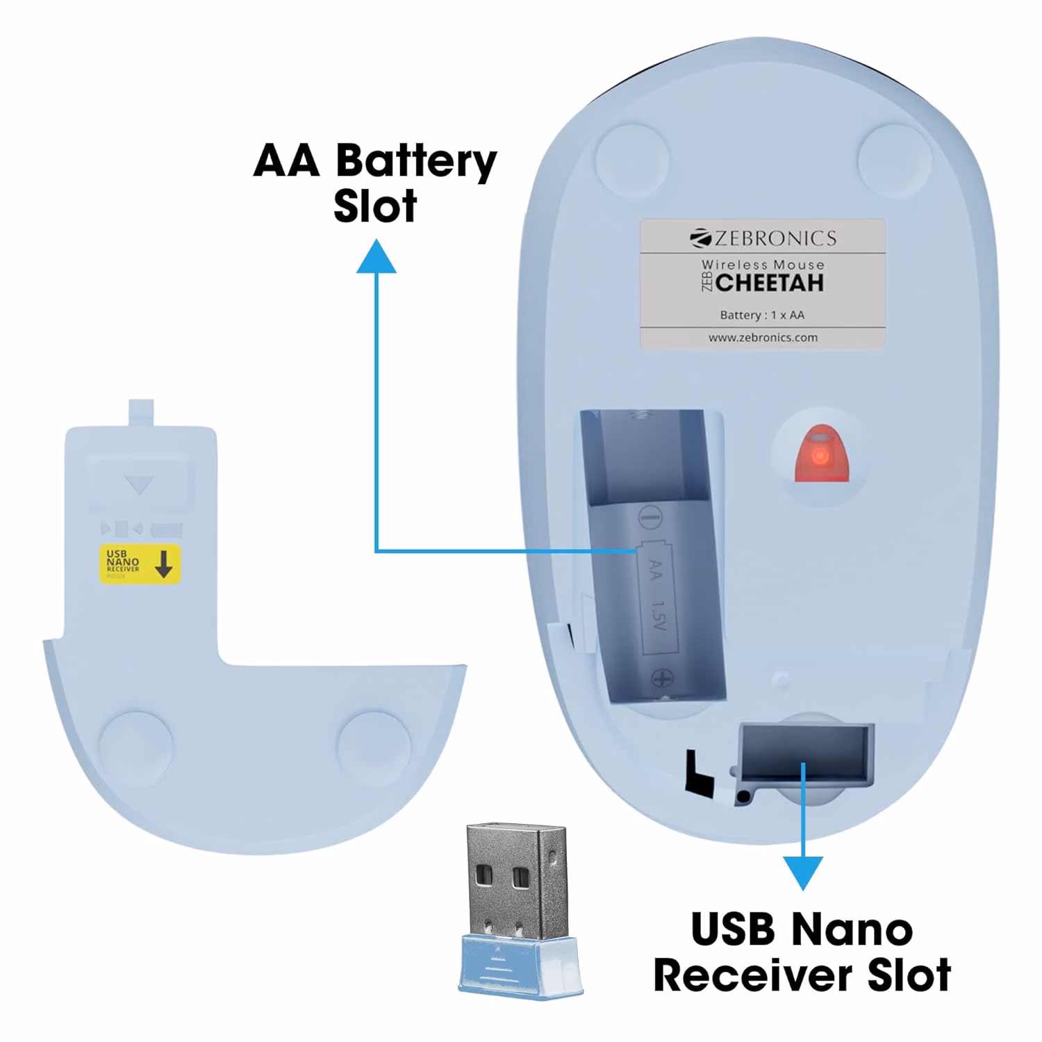 ZEBRONICS Zeb CHEETAH Wireless mouse with 1600 DPI, High accuracy, Ergonomic design Wireless Optical Mouse??(USB 2.0, Blue) - Image 3