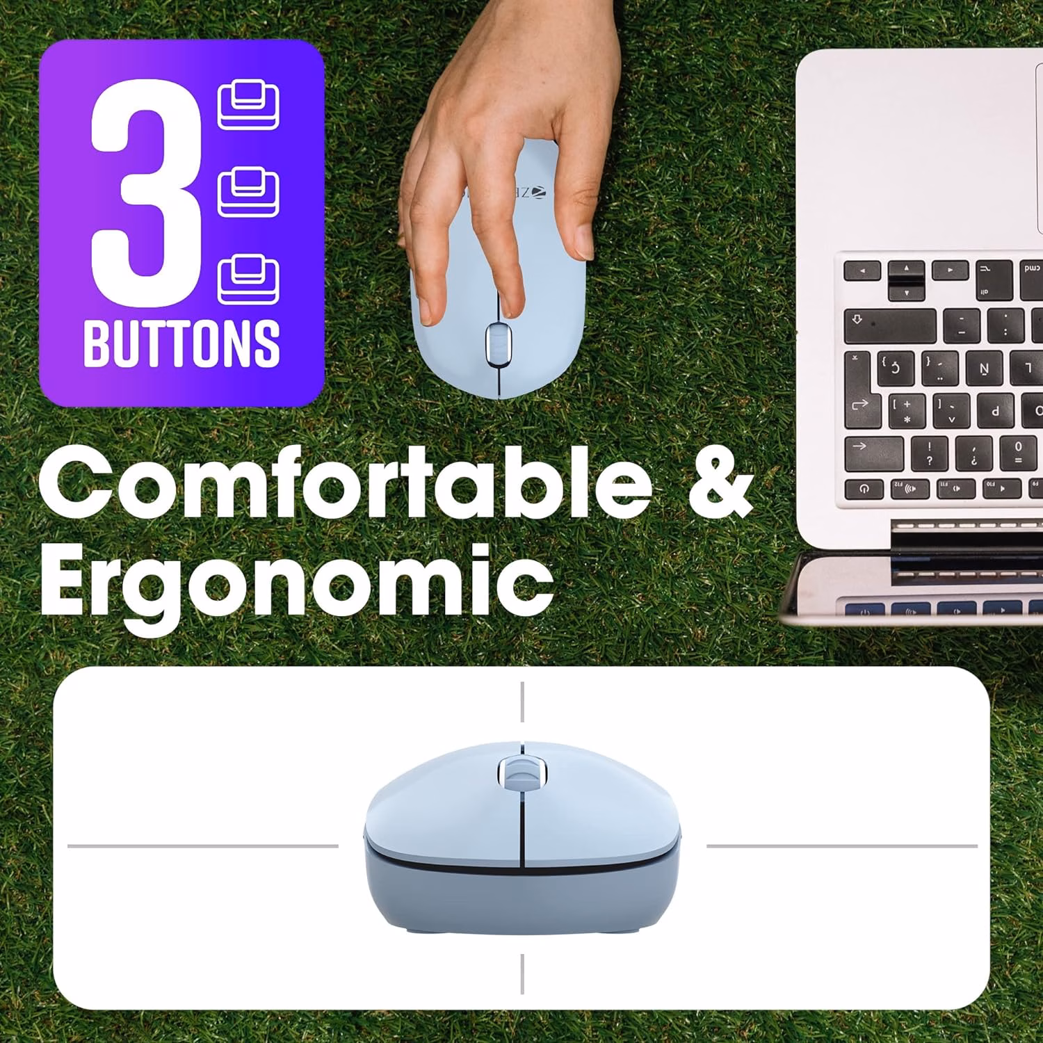 ZEBRONICS Zeb CHEETAH Wireless mouse with 1600 DPI, High accuracy, Ergonomic design Wireless Optical Mouse??(USB 2.0, Blue) - Image 4